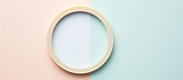 Foto de un espejo oval en una pared pastel con amplio espacio para adiciones creativas con espacio para copiar