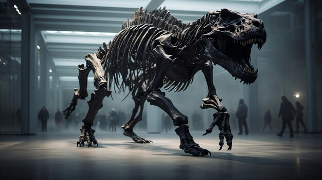 Foto foto esqueleto fóssil do dinossauro cretáceo tyrannosaurus rex ou trex no museu