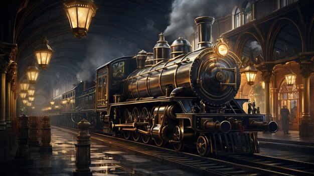 foto de una estación de tren steampunk