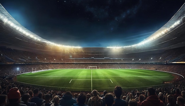 Foto de un estadio de fútbol en la escena nocturna