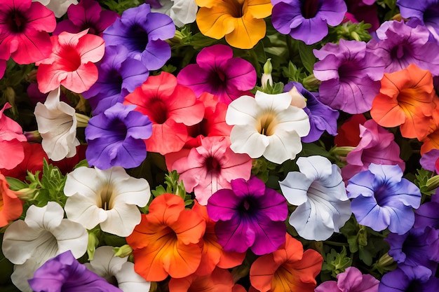 Foto de estallido de color de una cama de petunias Flor