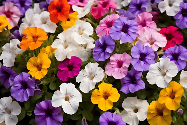 Foto de estallido de color de una cama de petunias Flor