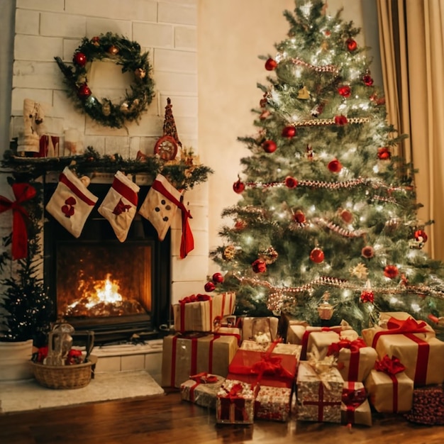 Foto foto estética navideña con árbol de navidad
