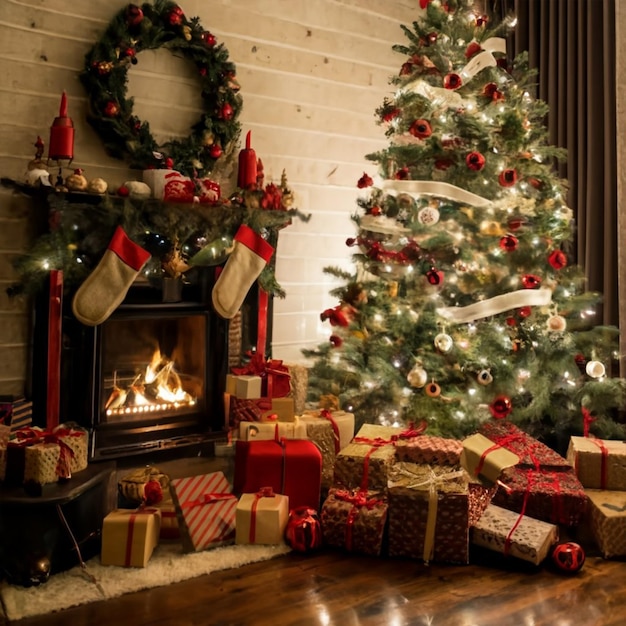 Foto foto estética navideña con árbol de navidad