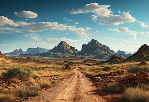 Foto estrada céu claro deserto montanhas paisagem imagem realista ultra hd design alto muito detalhado