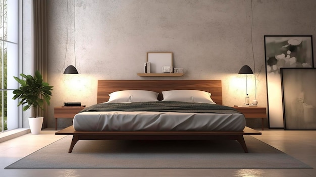 Una foto de una estructura de cama minimalista con un diseño simple y  elegante