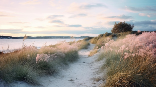 Una foto de un estuario con un sendero costero de dunas de arena