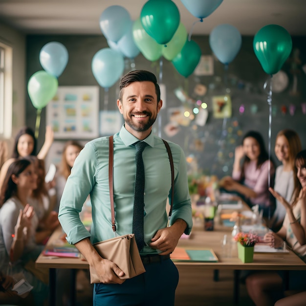 foto Estudiante y profesor celebrando el día internacional del profesor ai generativo