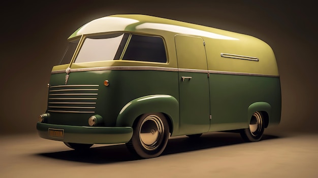 Foto de estudio de una camioneta vintage verde y amarilla