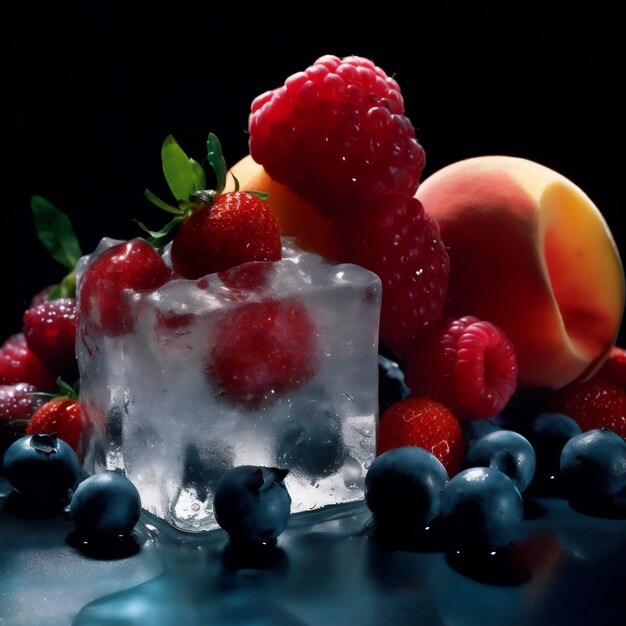 Foto de estudio de fondo de hielo y frutas