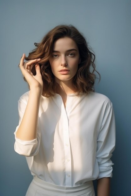 Foto de estudio de gestos emocionales de mujer joven y hermosa