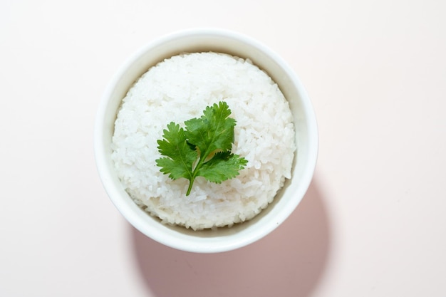 Una foto de estudio de un plato de arroz sobre un fondo liso