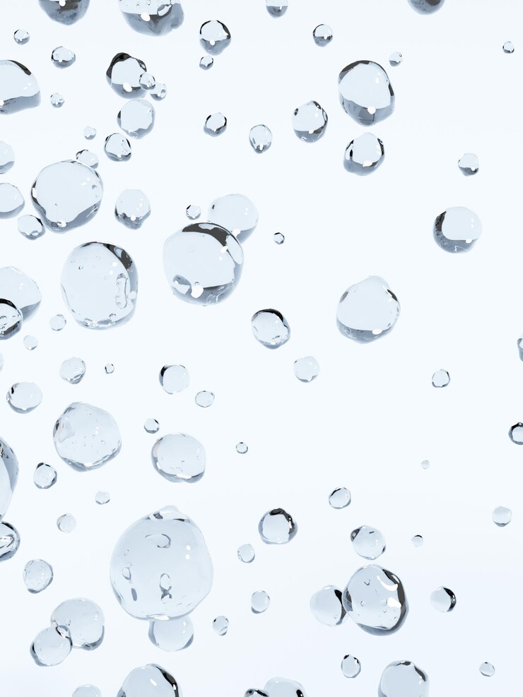 Foto de estudio de renderizado 3D Fondo de gotas de agua azul claro para alimentos y bebidas de belleza para el cuidado de la piel