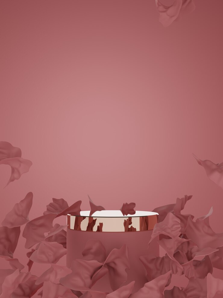 Foto de estudio de renderizado 3D Vintage pétalos abstractos y fondo de pantalla de producto de espejo dorado