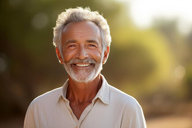 Foto de estudio de retrato de un hombre mayor atractivo y saludable sonriendo relajadamente