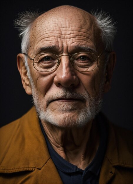 Foto de estudio de un viejo abuelo en primer plano con detalles de la iluminación del estudio