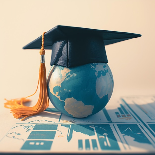 Foto Estudo no estrangeiro visão Chapéu de graduação e simbolismo do globo terrestre Para mídia social Tamanho da postagem