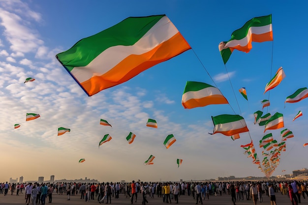 Foto de los eventos de vuelo de cometas tricolor en el Día de la República de la India