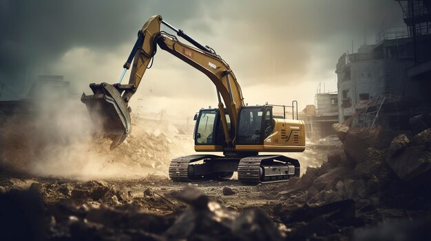 Una foto de una excavadora excavando en un sitio de construcción