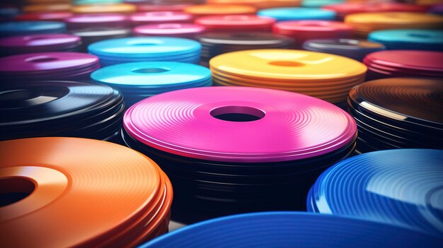 Foto una foto de una exhibición de frisbees en varios colores