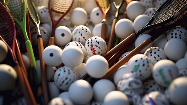 Una foto de una exhibición de palos y bolas de lacrosse