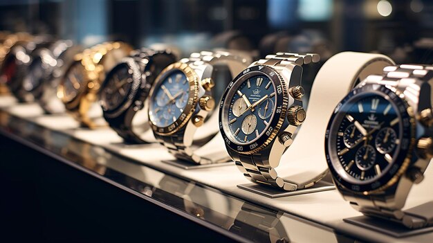 Foto una foto de una exhibición de relojes de lujo en una boutique