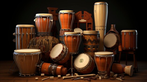 Foto una foto de una exhibición de varios instrumentos de percusión