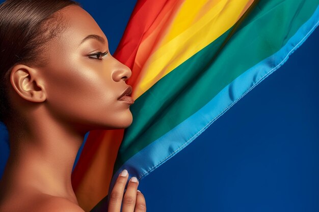 Foto expressiva de orgulho de uma pessoa com uma bandeira arco-íris Papel de parede do mês do orgulho