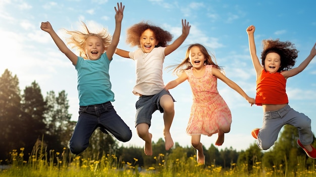 Foto f Felicidad y libertad en la infancia con niños lindos.