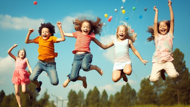 Foto f Glück und Freiheit in der Kindheit mit süßen Kindern
