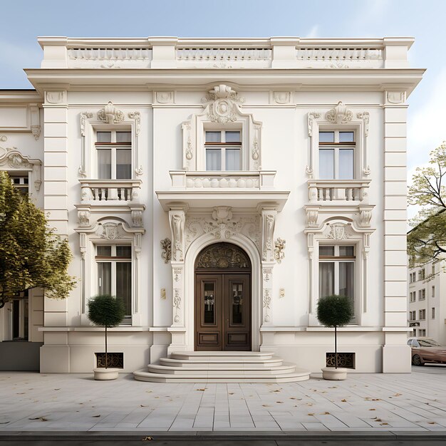 Foto foto de la fachada de biedermeier con líneas simples y elegancia discreta diseño creativo limpio en blanco