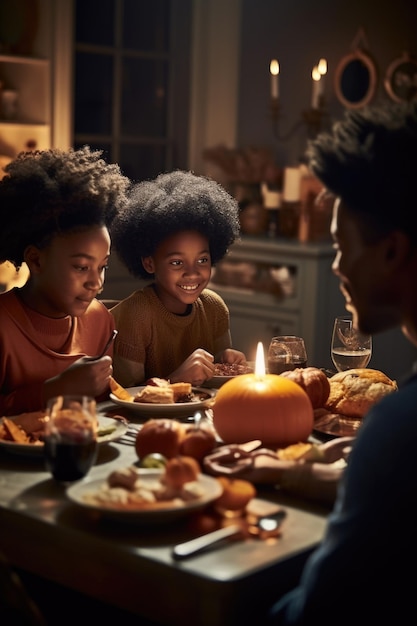 Foto de una familia disfrutando de una cena juntos creada con IA generativa