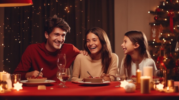 foto de familia feliz en la cena de navidad