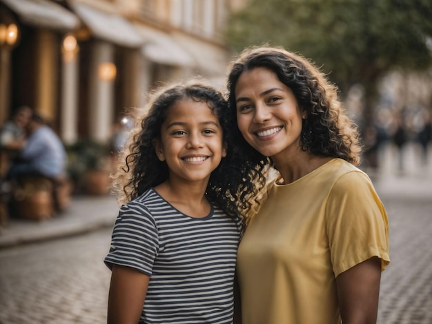 foto de familia feliz madre e hija IA generativa