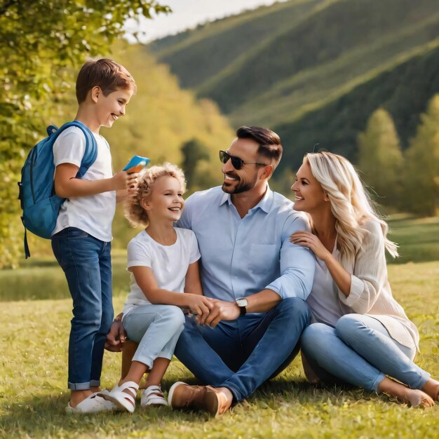 Una foto de una familia feliz pasando tiempo libre