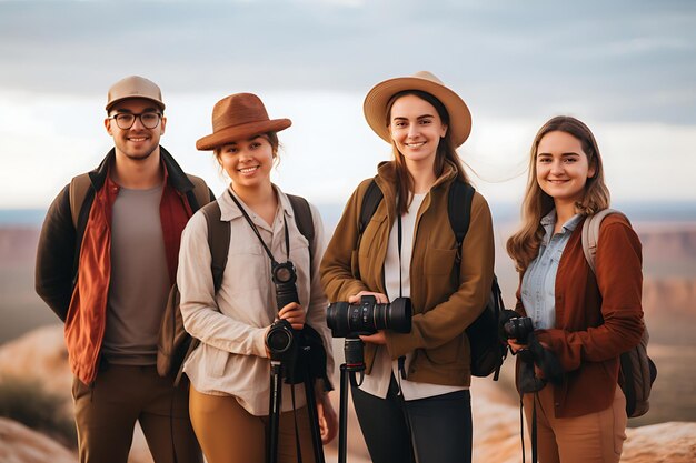 Foto foto de una familia feliz posando al aire libre y copiando espacio