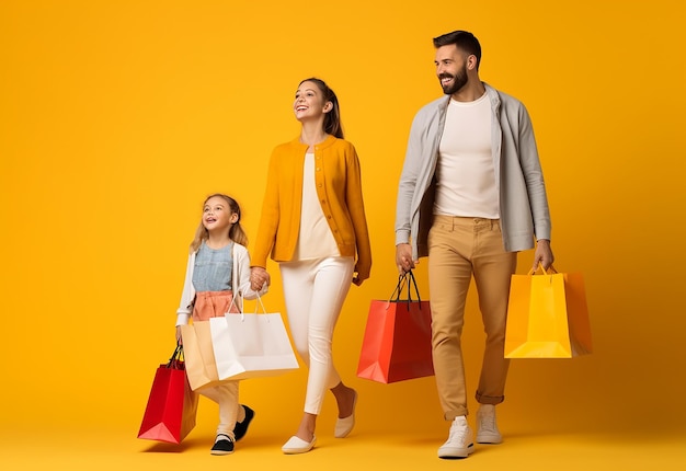 Foto de una familia feliz y sonriente comprando juntos