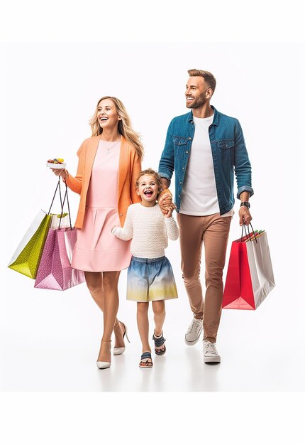 Foto foto de una familia feliz y sonriente comprando juntos