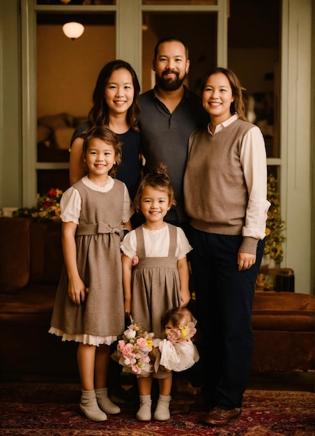 Foto una foto de familia con un hombre y dos mujeres y una niña