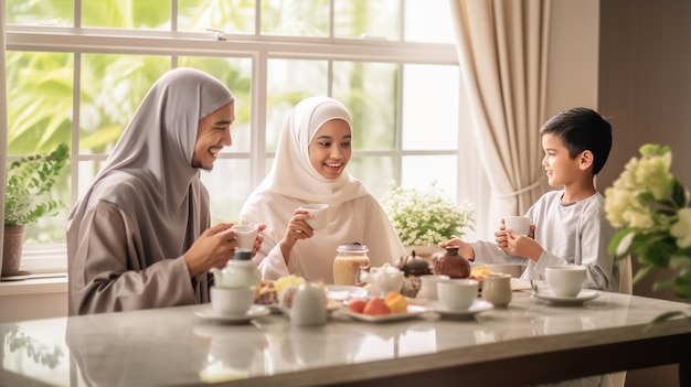 Foto de una familia indonesia asiática islámica