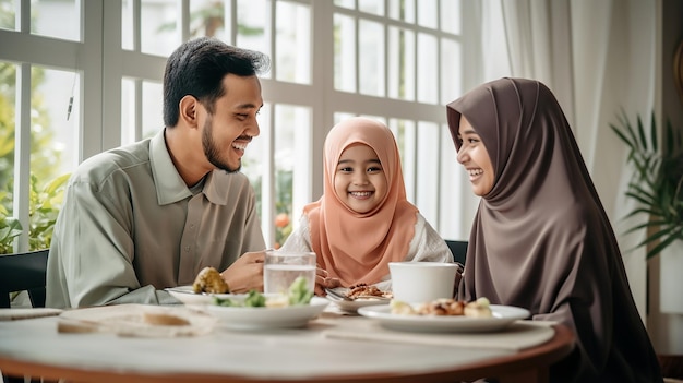 Foto de una familia indonesia asiática islámica