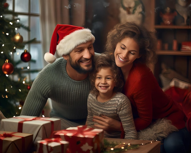 Foto foto de la familia reunida para la cena familiar en la víspera de navidad