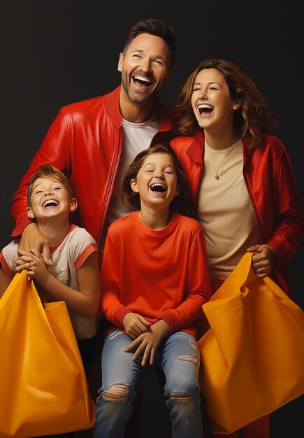Foto foto de una familia sonriente y feliz haciendo compras