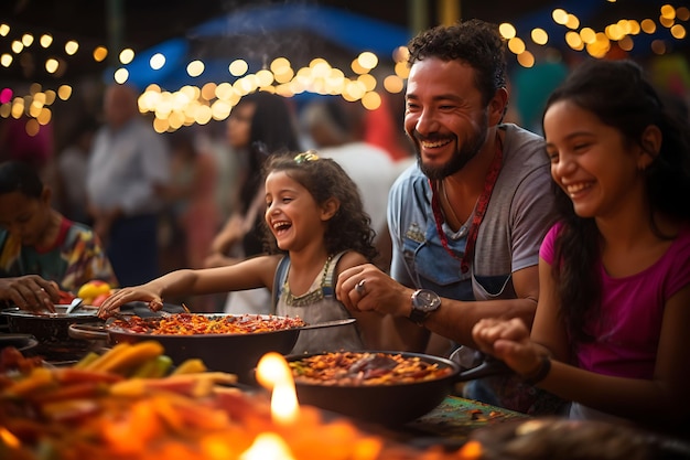 Foto de familias colombianas participando en una tradicional fiesta colombiana Colombia Vibrant