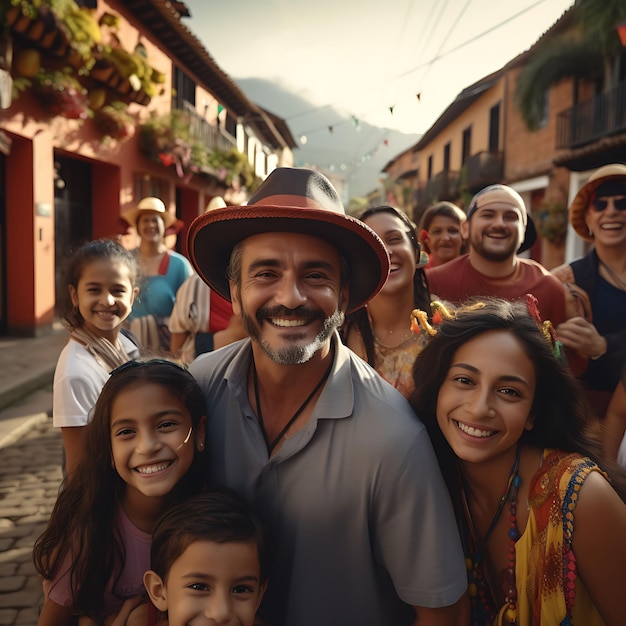Foto de familias colombianas que viajan a sus ciudades ancestrales para celebrar la vibrante Colombia
