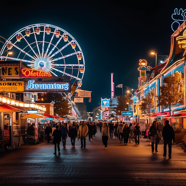 Foto de la famosa Oktoberfest de noche Wonderwheel en segundo plano.