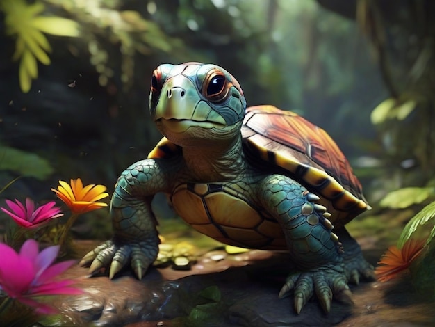 Foto fantasia tartaruga floresta animal ilustração imagem ai gerador de arte