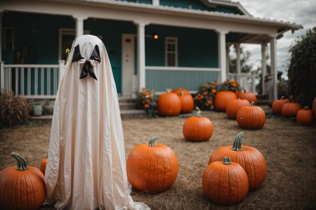 foto de fantasma de halloween y calabaza