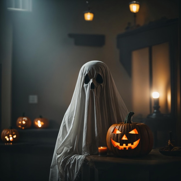 Foto foto del fantasma de halloween en la habitación concepto del día de halloween