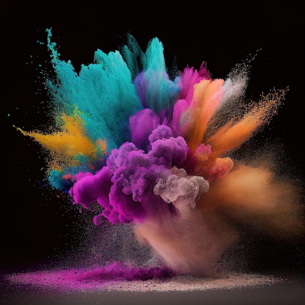 Foto farbige Pulverexplosion, KI-Technologie erzeugtes Bild